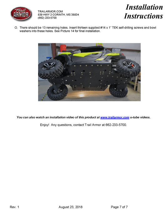 Trail Armor Skid Plate for 2018-19 Can-Am Maverick Trail / Sport