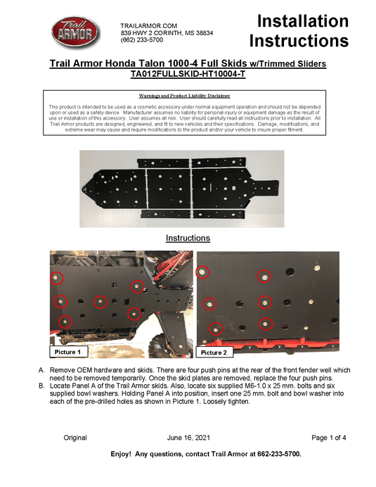 Trail Armor Full Skid Plate for Honda Talon 1000X-4