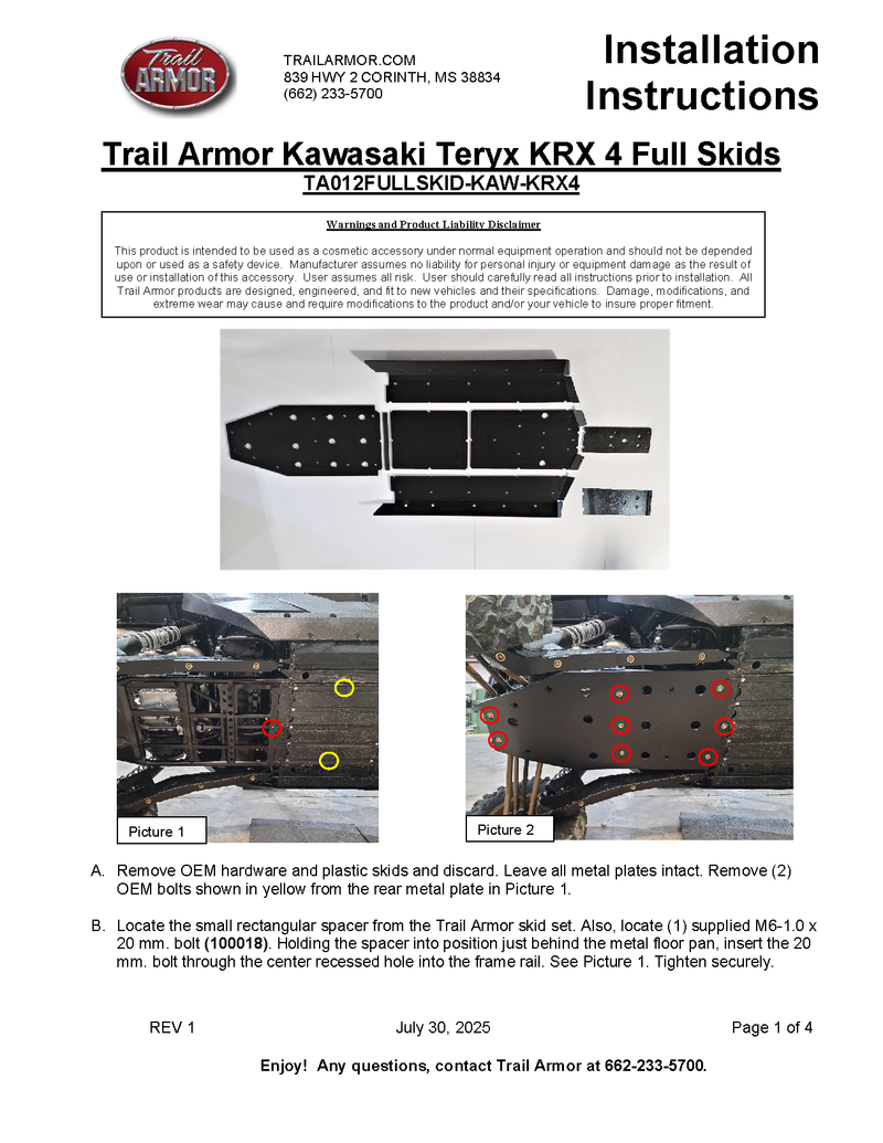 Load image into Gallery viewer, Trail Armor 2023 - 2026 Kawasaki 4 KRX 1000 (all editions) Full Skids with Integrated Side Skid Plates
