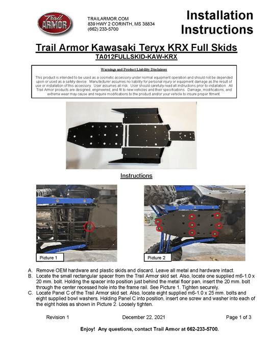 Trail Armor Full Skid Plate for Kawasaki KRX 1000