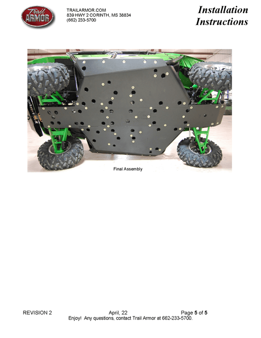 Trail Armor Full Skid Plate for 2012+ kawasaki Teryx / Teryx4