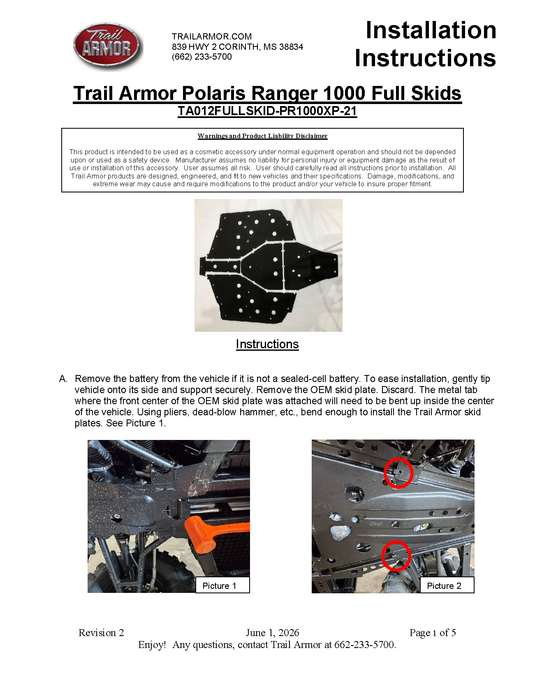 Trail Armor 2021 - 2025  Polaris Ranger XP 1000, Ranger XP Kinetic, Ranger 1000 Full Skids
