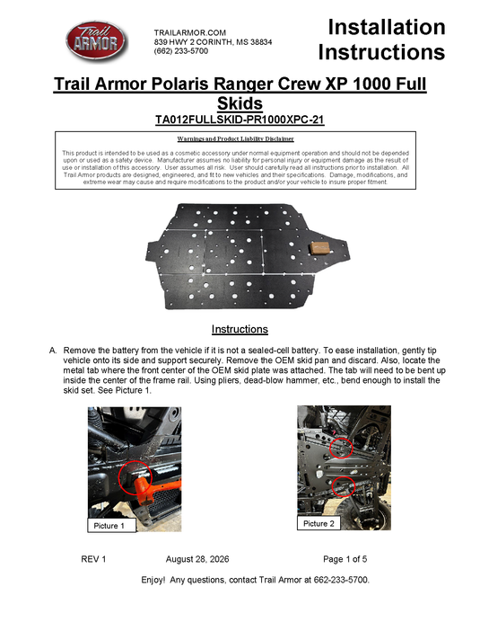 Trail Armor 2021 - 2026 Polaris Ranger XP 1000 Crew Full Skids