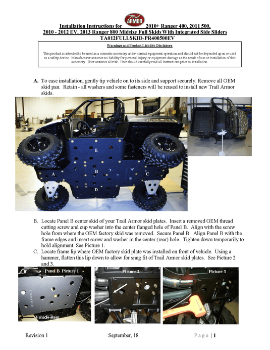 Trail Armor EV Full Skids with Integrated Sliders for 2010-13 Polaris Ranger Midsize 800 / 400 / 500