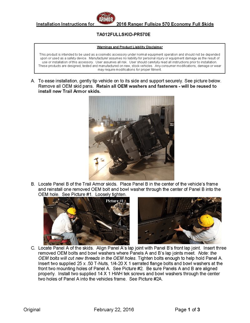 Load image into Gallery viewer, Trail Armor Full Skids with Sliders for 2016-22 Polaris Ranger 570 Full Size Economy (Struts)
