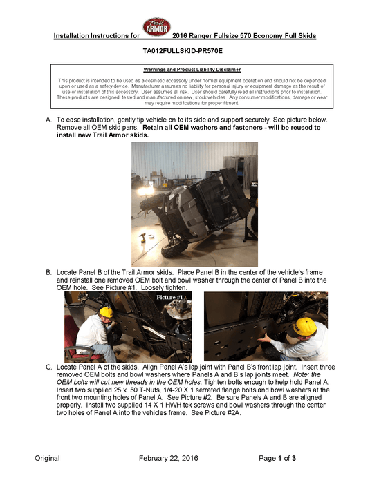 Trail Armor Full Skids with Sliders for 2016-22 Polaris Ranger 570 Full Size Economy (Struts)
