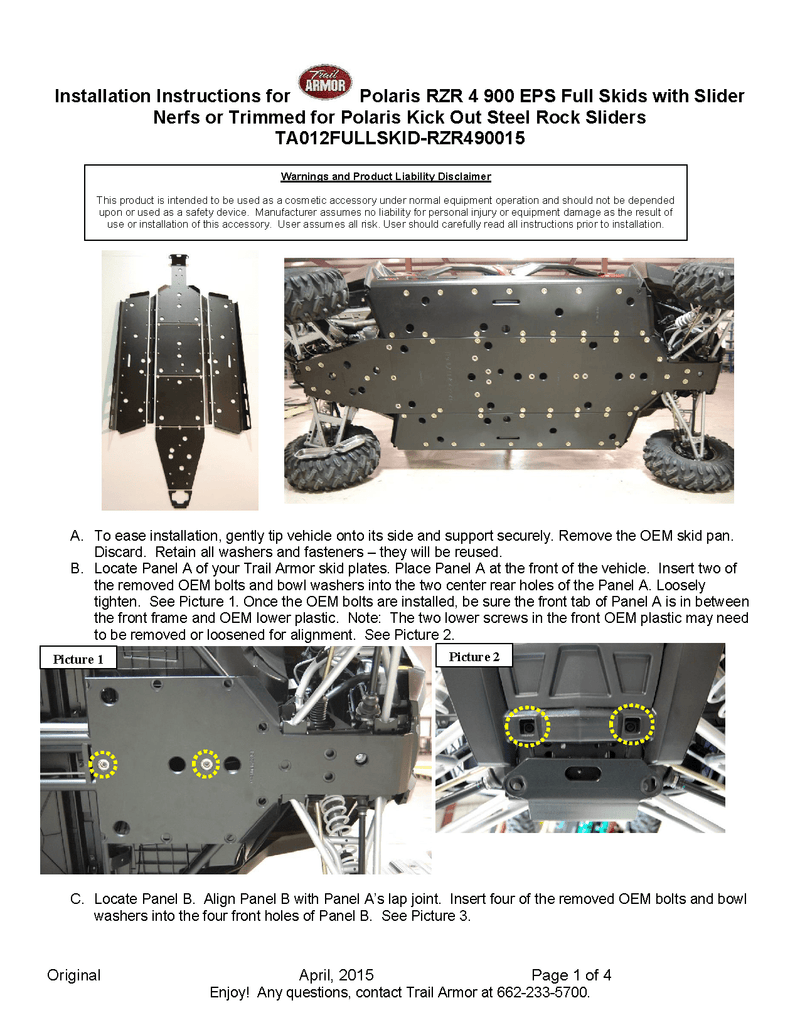 Load image into Gallery viewer, Trail Armor Full Skid Plate for 2015-17 Polaris RZR 900 4 / RZR S 1000 4
