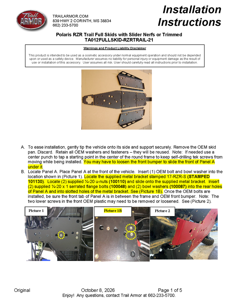 Load image into Gallery viewer, Trail Armor Polaris RZR Trail, Trail S 900 and Trail S 1000 Full Skids with Slider Nerfs or Trimmed for Polaris Kick Out Steel Rock Sliders 2021 - 2026
