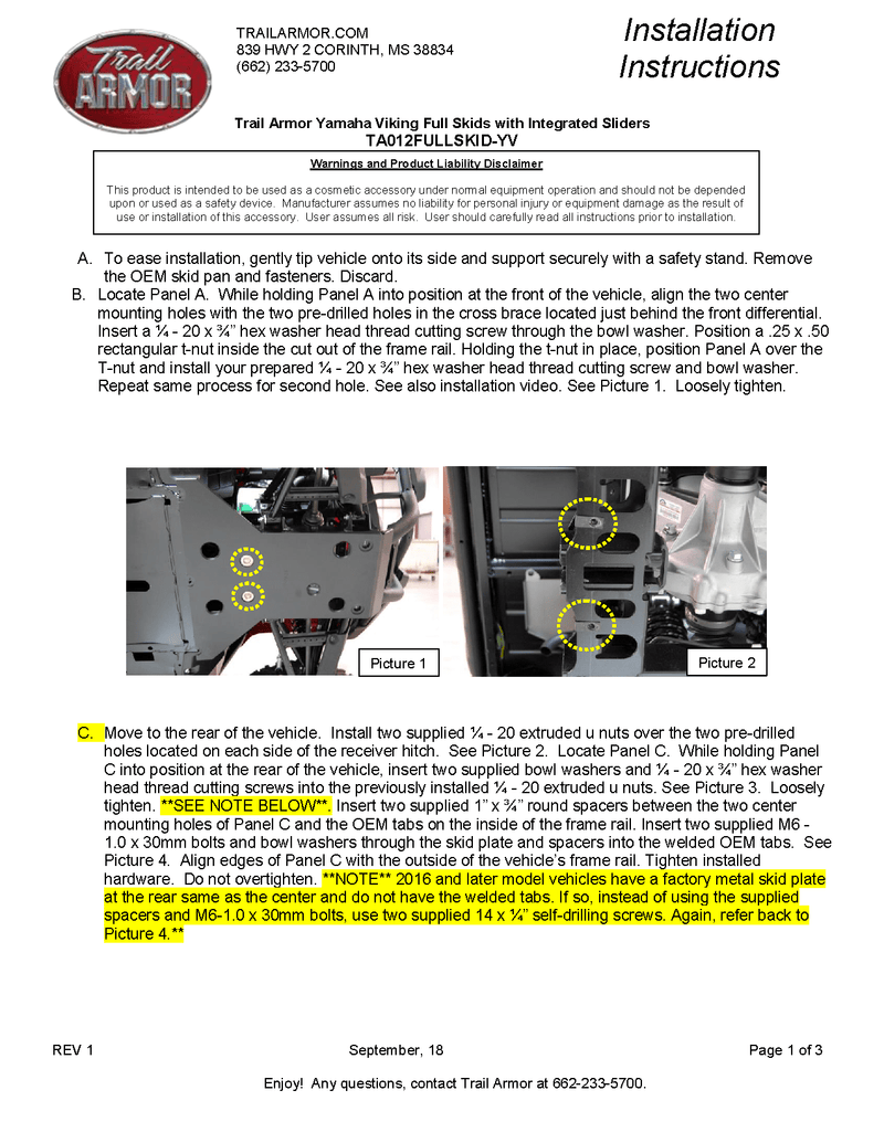Load image into Gallery viewer, Trail Armor Full Skids with Integrated Sliders for 2014+ Yamaha Viking Model
