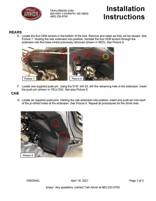Trail Armor Mud Flap Fender Extensions for 2021-22 Can-Am Commander XT / DPS / Max