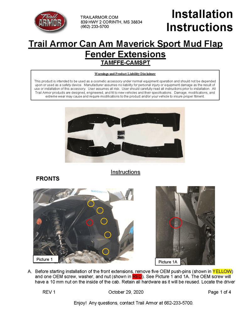 Load image into Gallery viewer, Trail Armor Mud Flap Fender Extensions for 2019-21 Can-Am Maverick Sport
