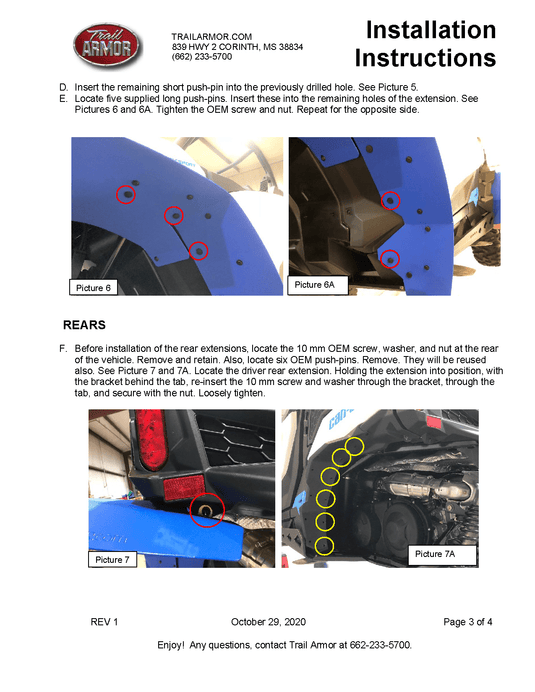 Trail Armor Mud Flap Fender Extensions for 2019-21 Can-Am Maverick Sport