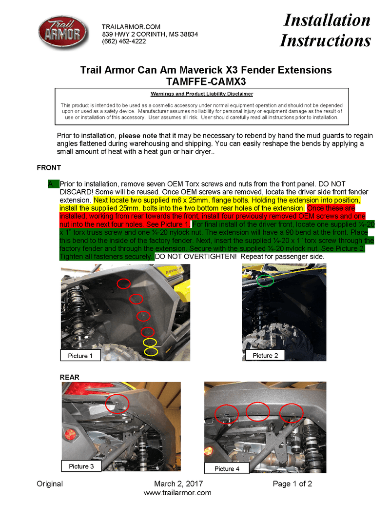 Load image into Gallery viewer, Trail Armor Mud Flap Fender Flares for 2017+ Can-Am Maverick X3
