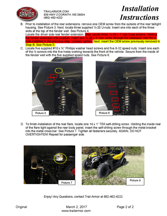 Trail Armor Mud Flap Fender Flares for 2017+ Can-Am Maverick X3