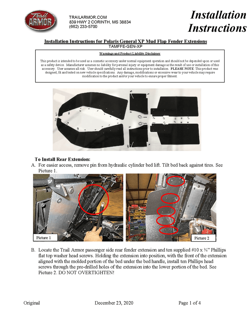Load image into Gallery viewer, Trail Armor Mud Flap Fender Extensions for Polaris General XP 1000 / XP 1000 4
