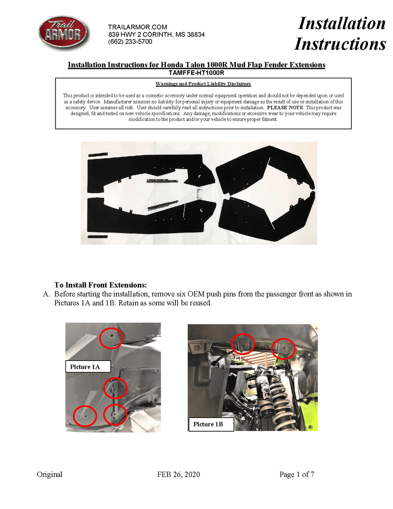 Load image into Gallery viewer, Trail Armor Mud Flap Fender Flare Extensions for 2019-2021 Honda Talon X / R
