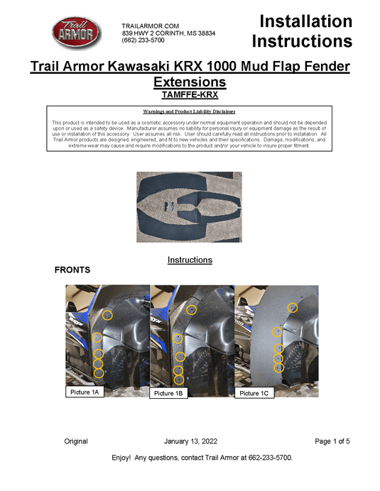 Trail Armor Kawasaki Mud Flap Fender Extensions for 2020+ Teryx KRX 1000