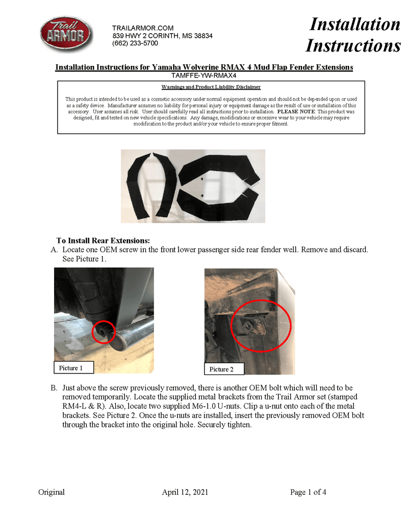Load image into Gallery viewer, Trail Armor Mud Flap Fender Extensions for 2021+ Yamaha Wolverine RMAX 4
