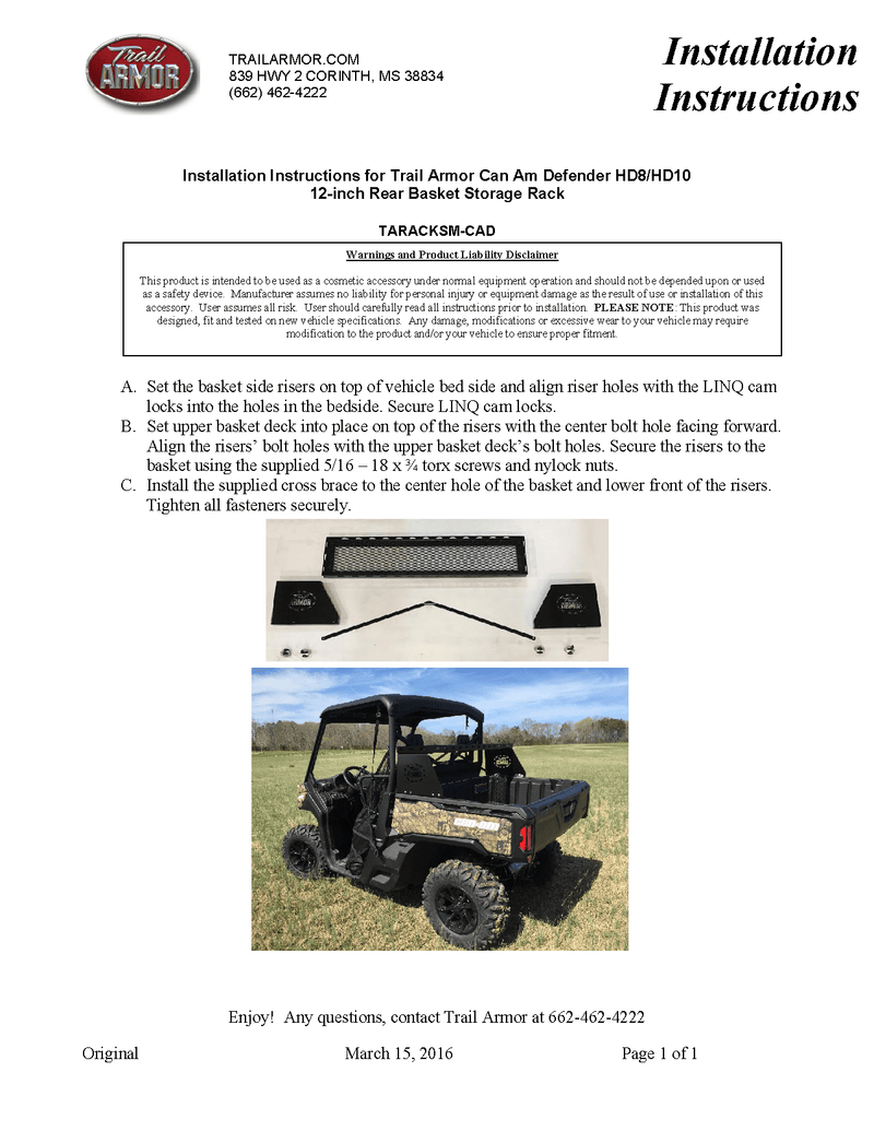Load image into Gallery viewer, Trail Armor Rear Basket Storage Rack for 2016-23 Can-Am Defender HD Models
