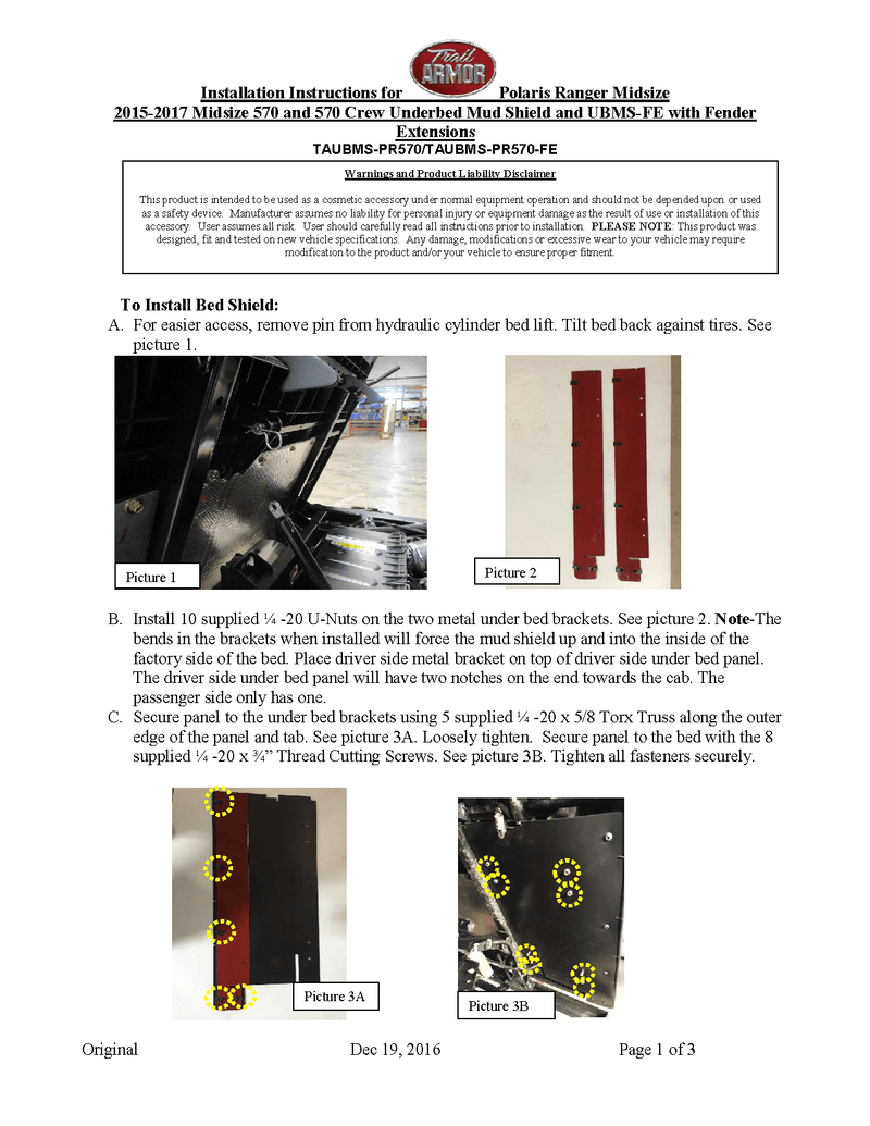 Load image into Gallery viewer, Trail Armor Underbed Mud Shield with Fender Enclosures for 2014-21 Ranger Midsize 570 Model
