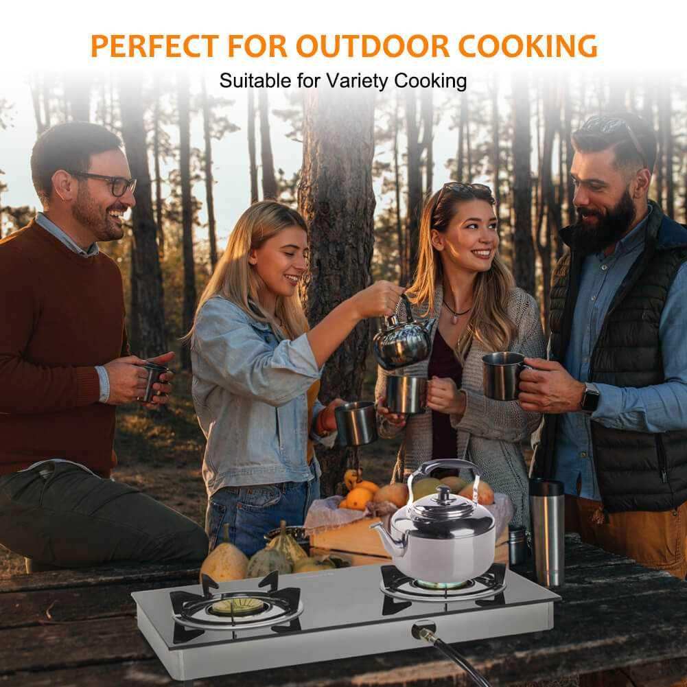 Camplux Propane Gas Cooktop Tempered Glass Double Burners Stove Auto Ignition LPG - Skoutley Outdoors LLC