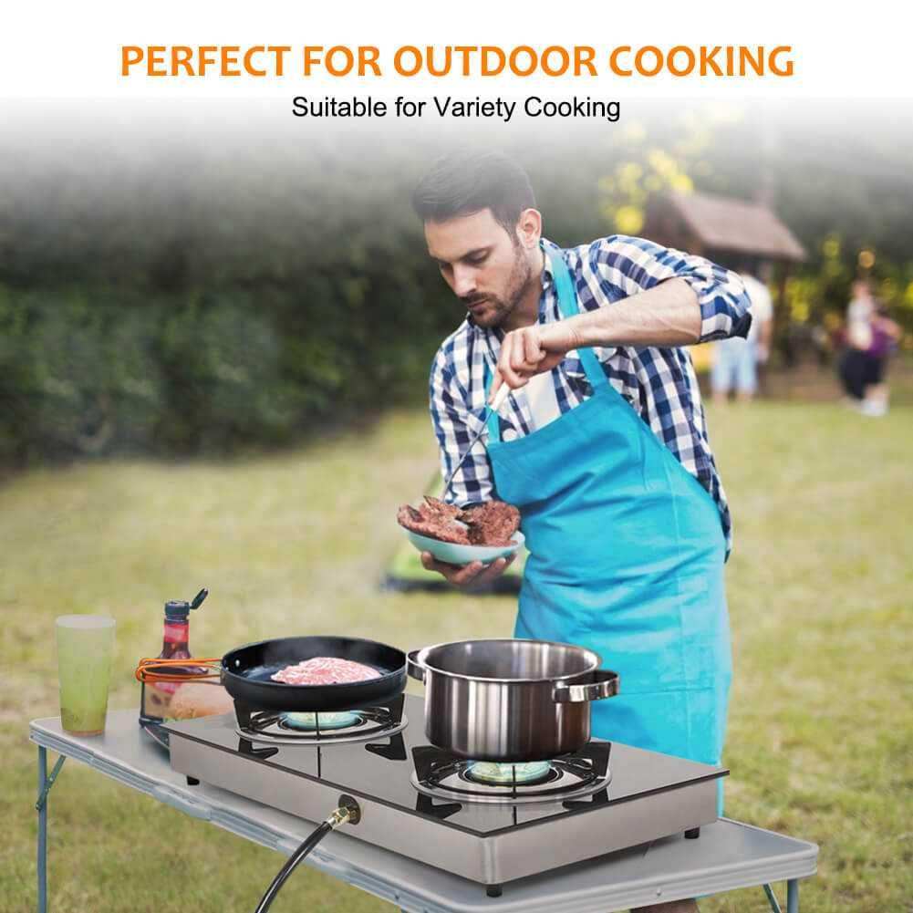 Camplux Propane Gas Cooktop Tempered Glass Double Burners Stove Auto Ignition LPG - Skoutley Outdoors LLC