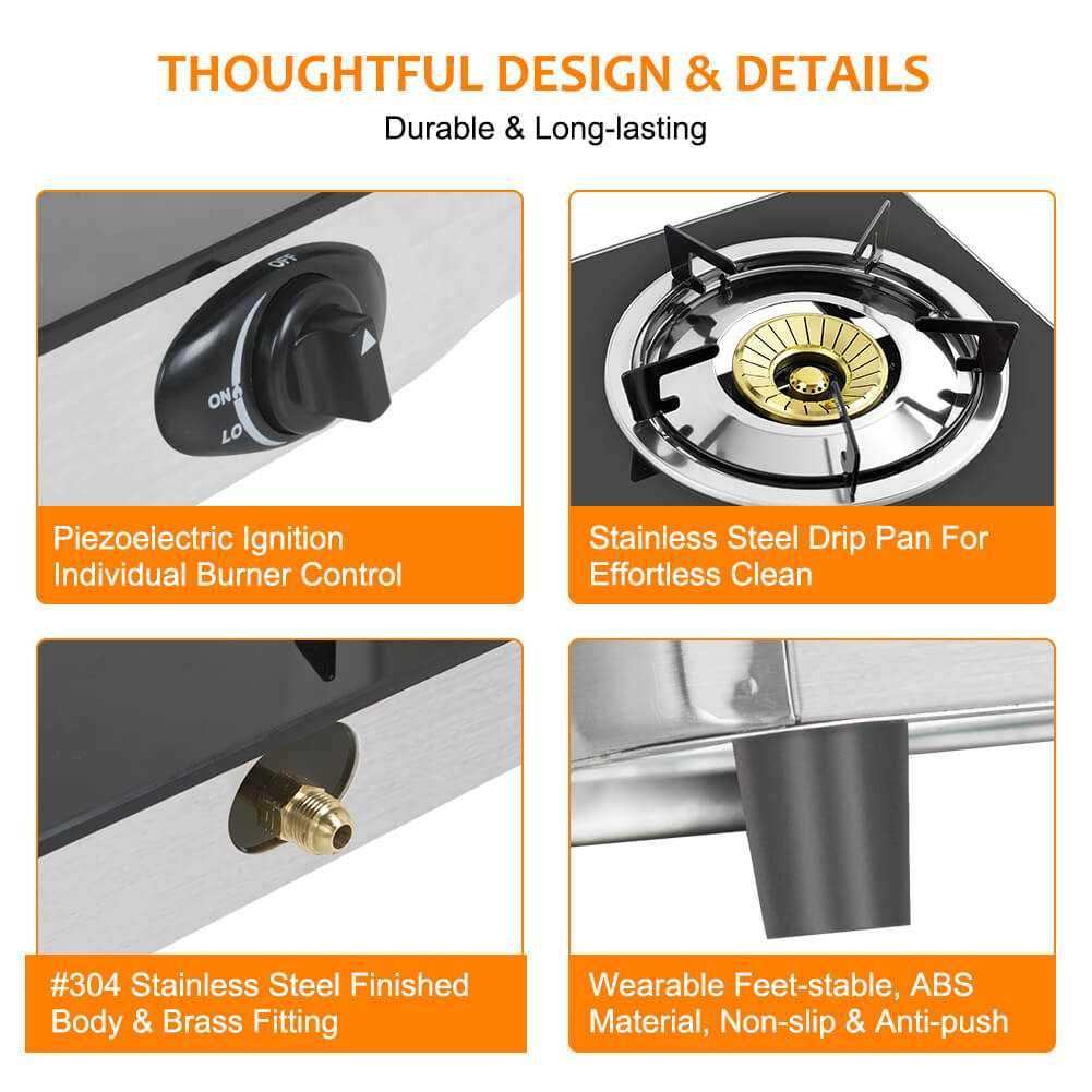 Camplux Propane Gas Cooktop Tempered Glass Double Burners Stove Auto Ignition LPG - Skoutley Outdoors LLC