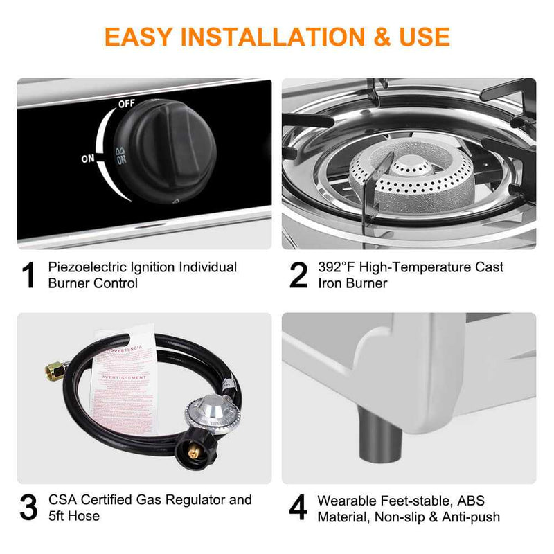 Load image into Gallery viewer, Camplux 2 Burners 19,600 BTU Outdoor Gas Stove with Auto Ignition
