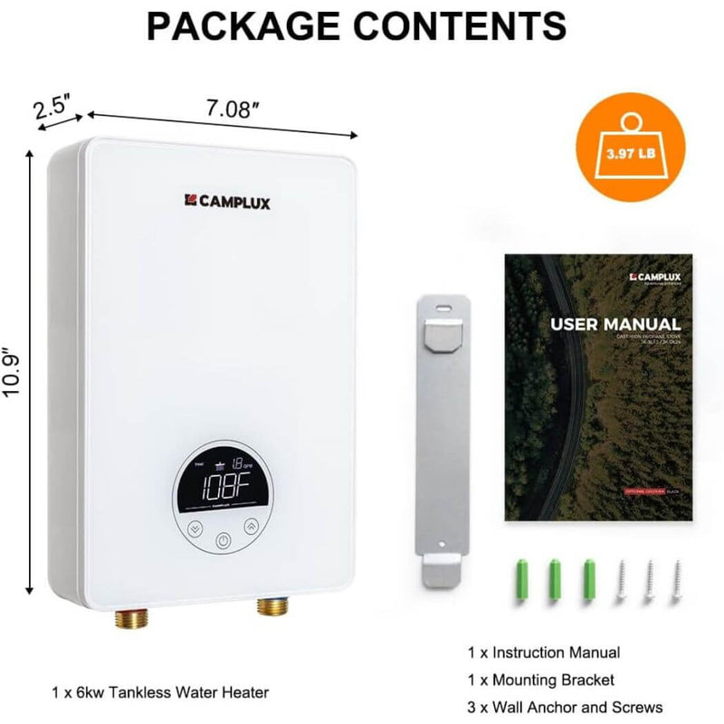Load image into Gallery viewer, Camplux Electric Point of Use Tankless Water Heater, 6kW at 220~240V

