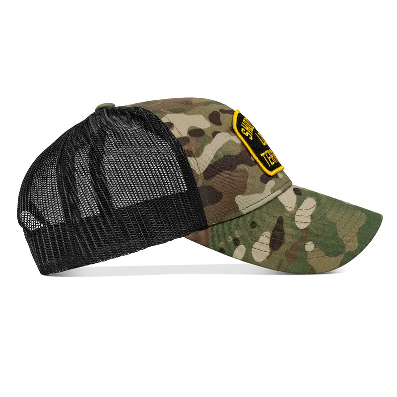 Load image into Gallery viewer, Shoot Your Local Terrorists Patch Snapback Hat
