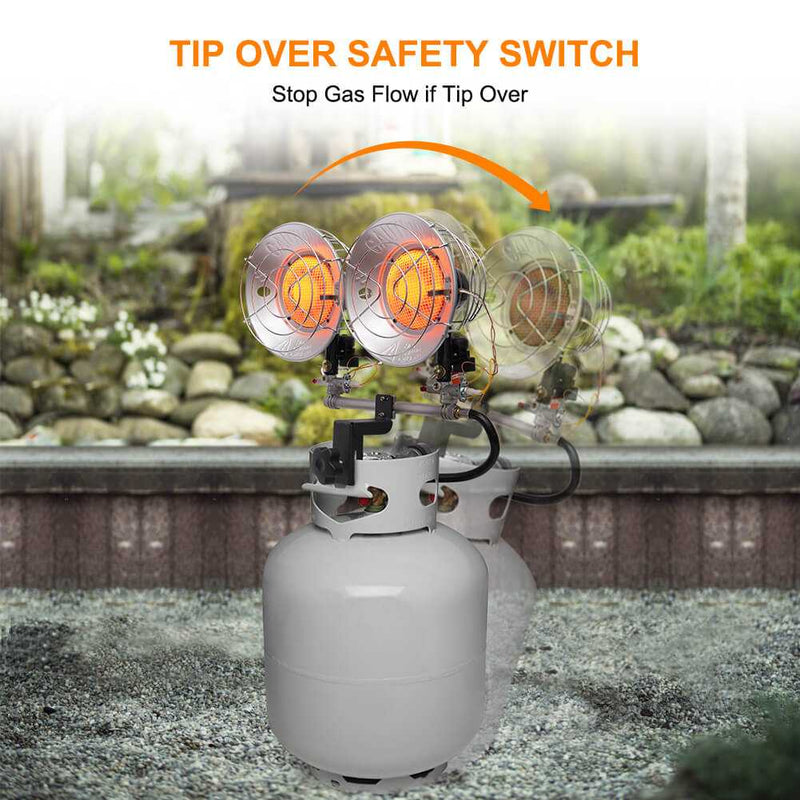 Load image into Gallery viewer, Propane Tank Top Heater, Camplux Outdoor Tanktop Heater with Tip-Over Switch for Garage, Camping, Hunting, Double Burner Heavy Duty Steel 30,000 BTU
