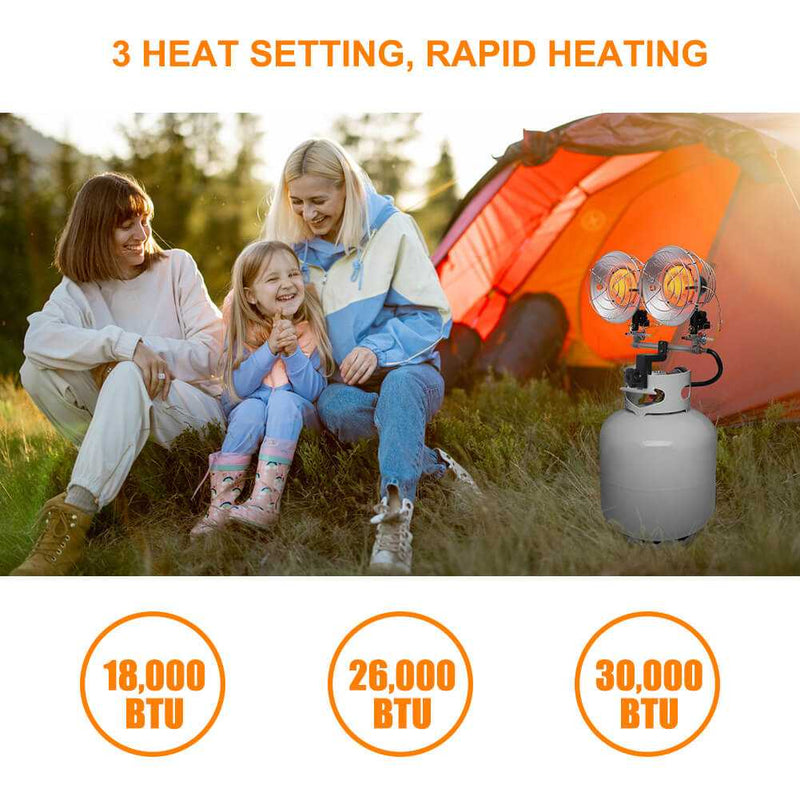Load image into Gallery viewer, Propane Tank Top Heater, Camplux Outdoor Tanktop Heater with Tip-Over Switch for Garage, Camping, Hunting, Double Burner Heavy Duty Steel 30,000 BTU
