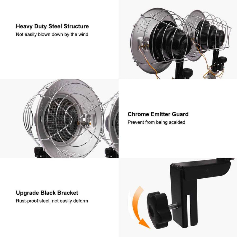 Load image into Gallery viewer, Propane Tank Top Heater, Camplux Outdoor Tanktop Heater with Tip-Over Switch for Garage, Camping, Hunting, Double Burner Heavy Duty Steel 30,000 BTU
