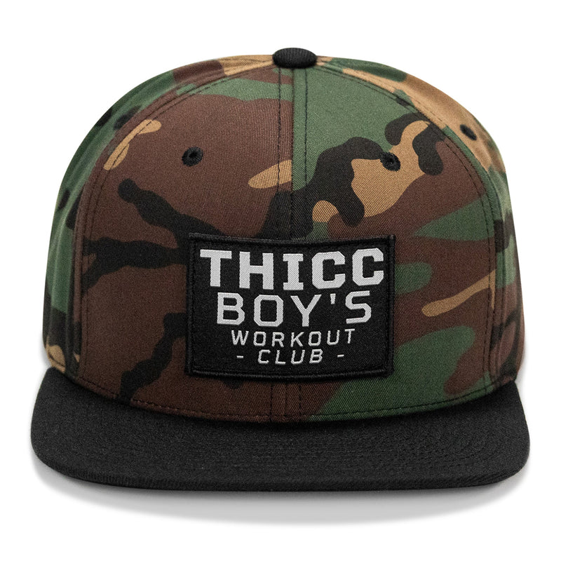 Load image into Gallery viewer, Thicc Boys Workout Club Patch Flatbill Snapback Hat
