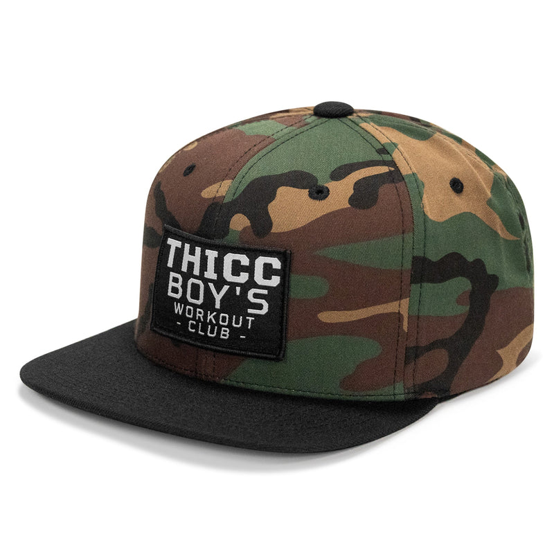 Load image into Gallery viewer, Thicc Boys Workout Club Patch Flatbill Snapback Hat
