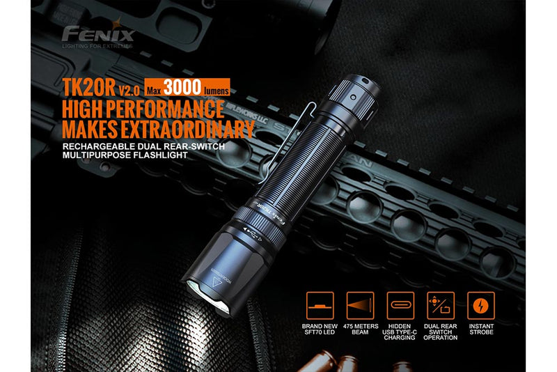 Load image into Gallery viewer, Fenix TK20R V2.0 Rechargeable Flashlight with FREE T5 Tactical Pen (optional)
