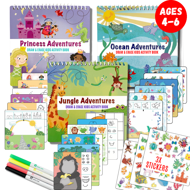 Load image into Gallery viewer, Small 7" Dry Erase Activity Book (incl. 2 Washable Markers &amp; Reusable Stickers)
