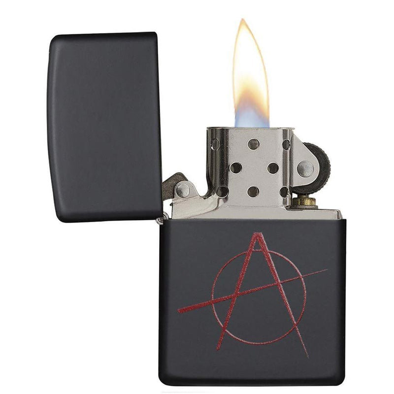 Load image into Gallery viewer, Zippo Windproof Lighter Red Anarchy Symbol Black Matte
