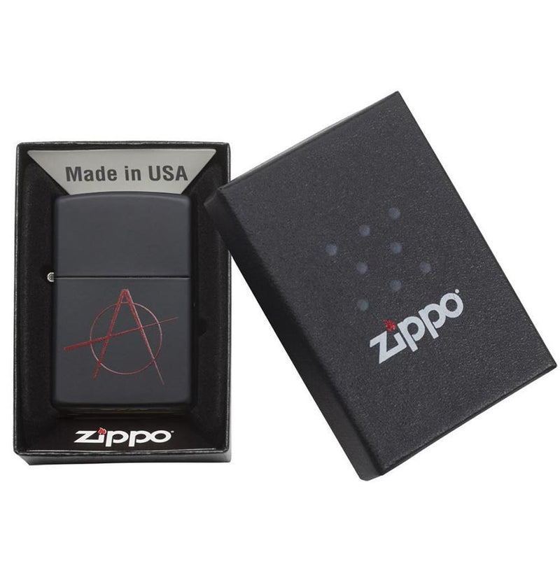 Load image into Gallery viewer, Zippo Windproof Lighter Red Anarchy Symbol Black Matte
