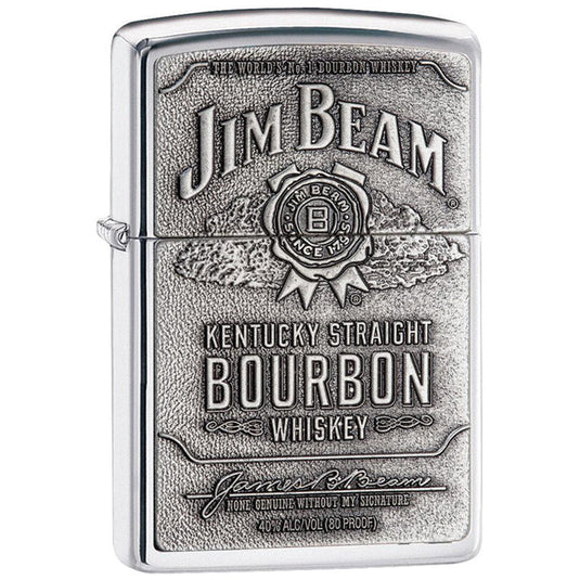 Zippo Windproof Lighter Jim Beam Pewter Emblem High Polish Chrome