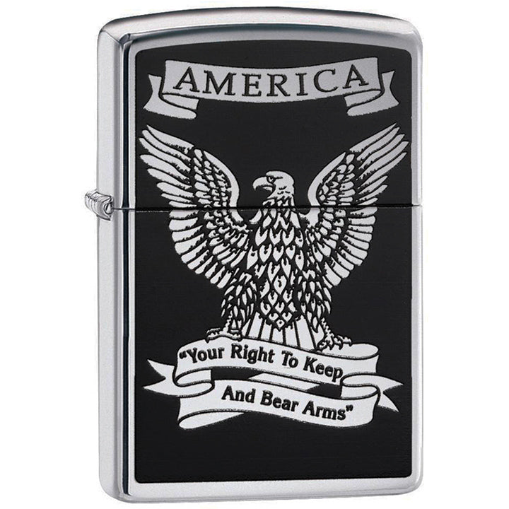 Load image into Gallery viewer, Zippo Windproof Lighter Black &amp; White Americana Eagle  High Polish Chrome

