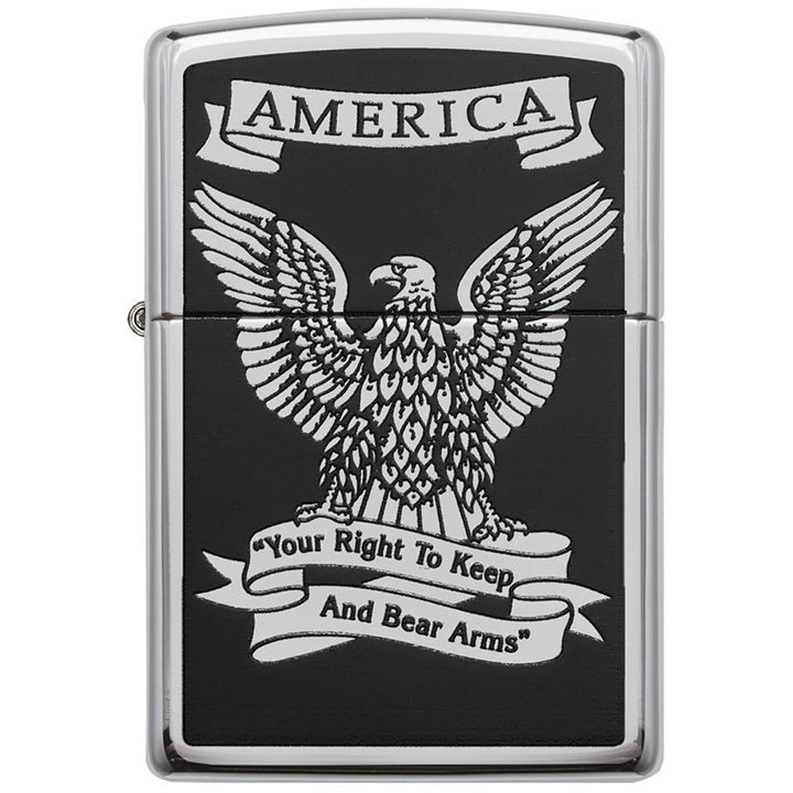 Load image into Gallery viewer, Zippo Windproof Lighter Black &amp; White Americana Eagle  High Polish Chrome
