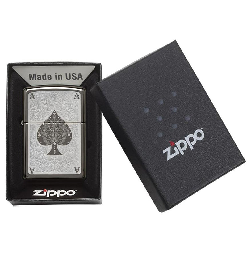 Load image into Gallery viewer, Zippo Windproof Lighter Ace Filagree Black Ice Finish
