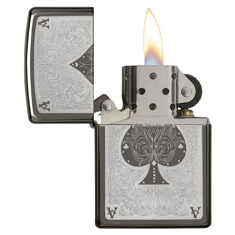 Load image into Gallery viewer, Zippo Windproof Lighter Ace Filagree Black Ice Finish
