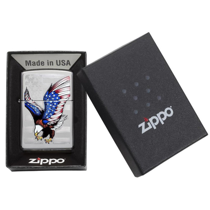 Load image into Gallery viewer, Zippo Windproof Lighter E-star Award W/patriotic Eagle Flag High Polish Chrome
