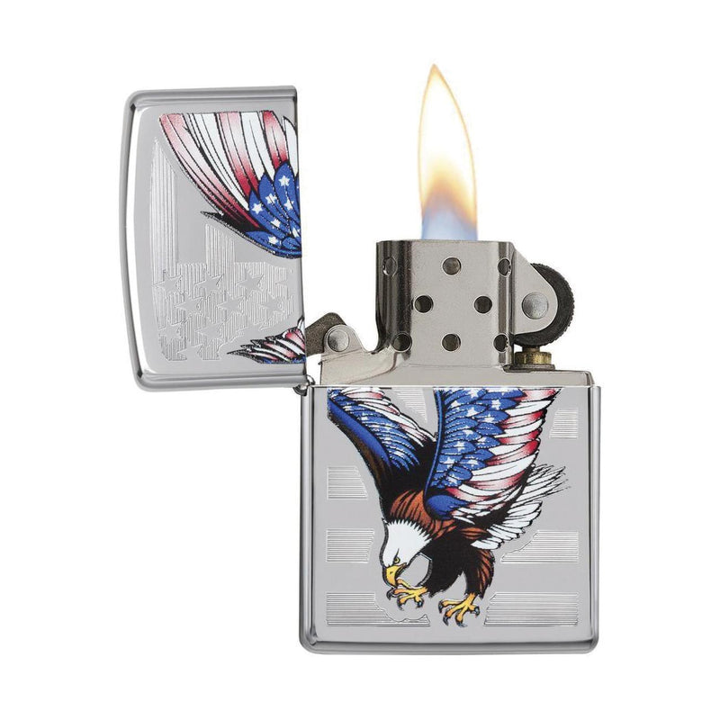 Load image into Gallery viewer, Zippo Windproof Lighter E-star Award W/patriotic Eagle Flag High Polish Chrome

