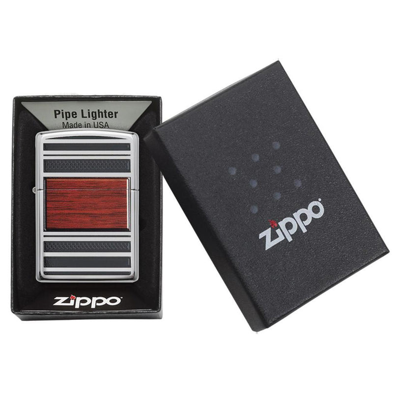 Load image into Gallery viewer, Zippo Windproof Lighter Pipe Wood Design W/pipe Lighter Insert High Polish Chrome

