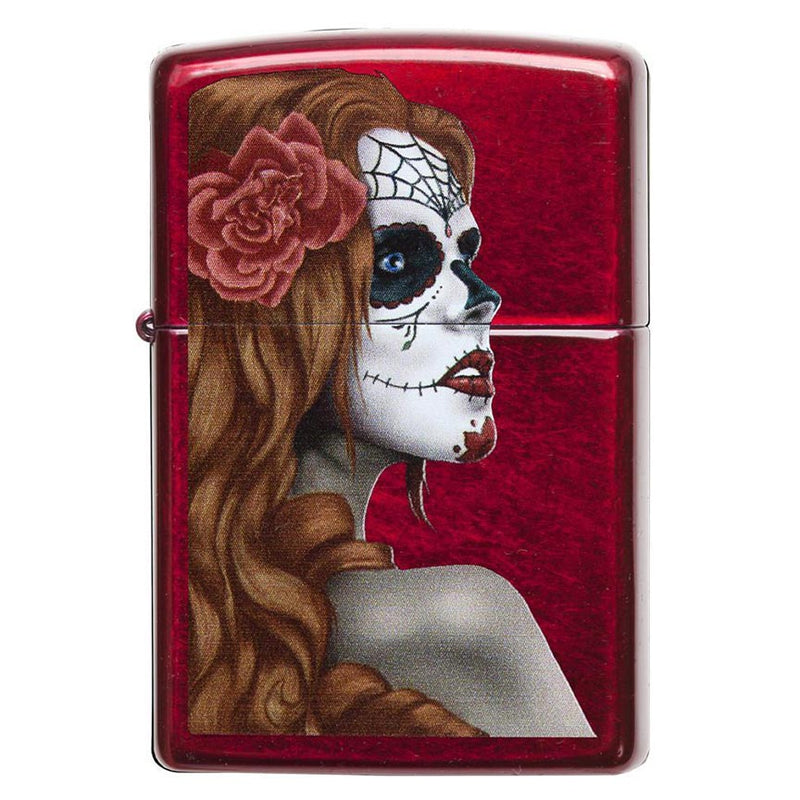 Load image into Gallery viewer, Zippo Windproof Lighter Day Of Dead Girl Candy Apple Red Translucent Finish
