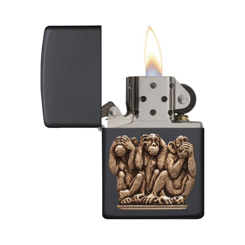 Load image into Gallery viewer, Zippo Windproof Lighter Three Monkeys Black Matte Finish

