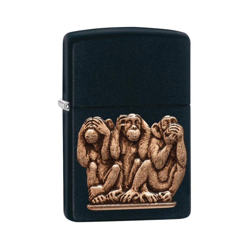 Load image into Gallery viewer, Zippo Windproof Lighter Three Monkeys Black Matte Finish
